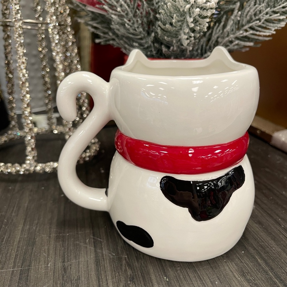 Christmas Cat Calico Cat in Holiday Scarf Figural Ceramic Mug NWT - Picture 3 of 4